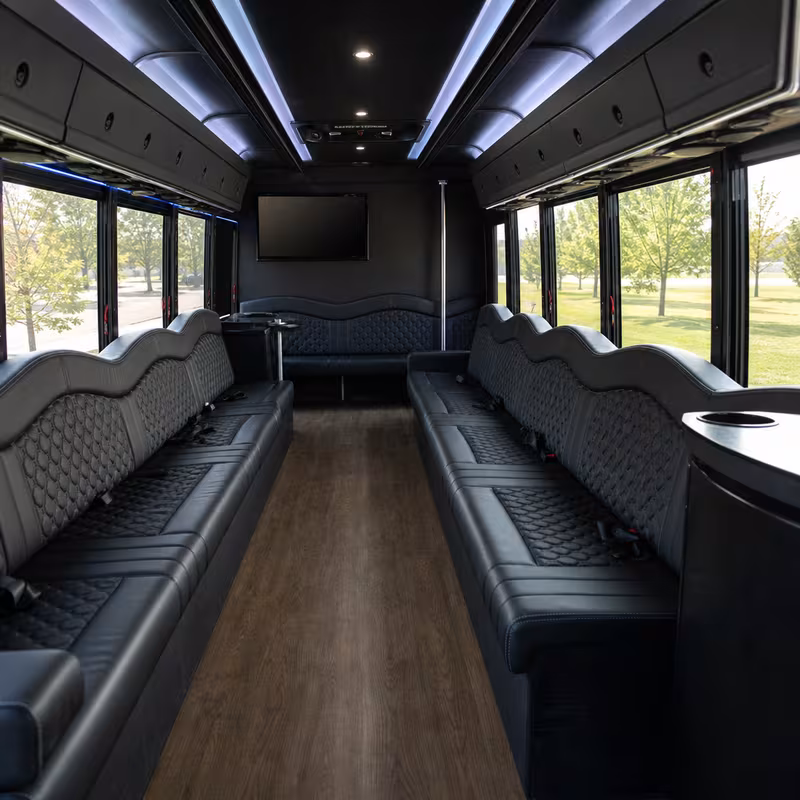 Passenger watching the Orlando scenery during a regional party bus road trip