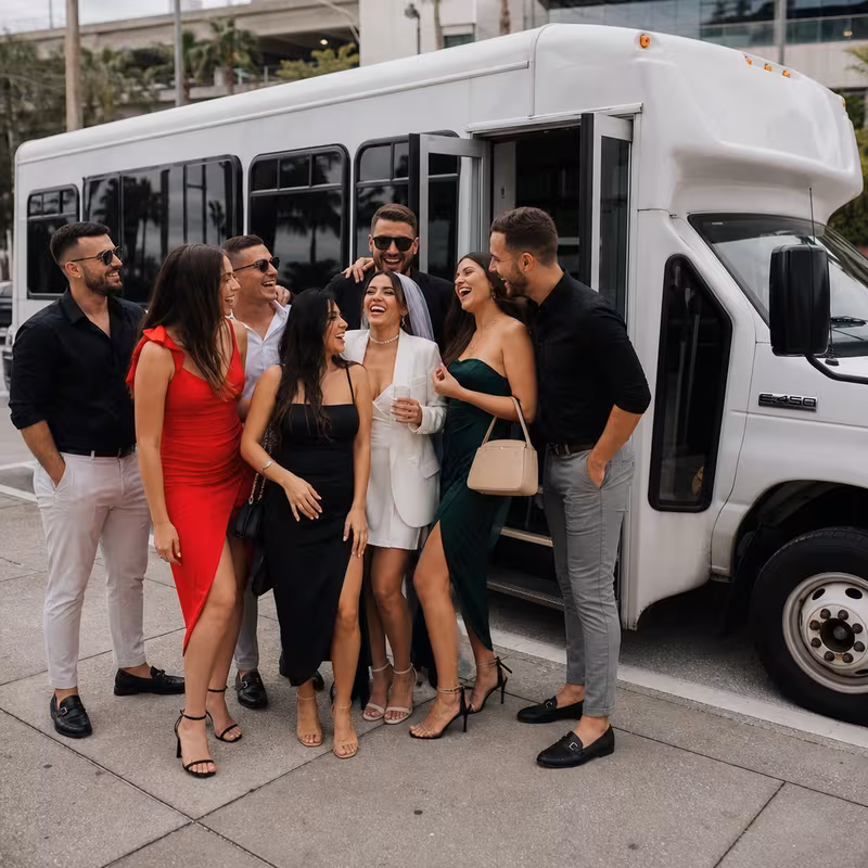 Black Mercedes Sprinter van staged for an Orlando Bachelor & Bachelorette Transportation group