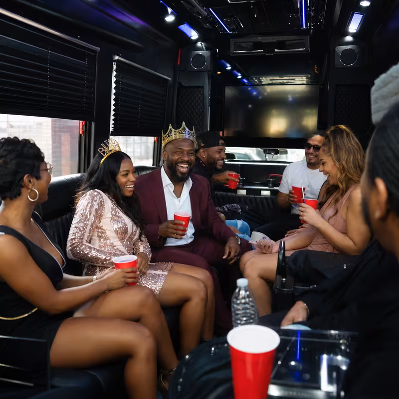 Black Mercedes Sprinter van staged for an Orlando Birthday Transportation group