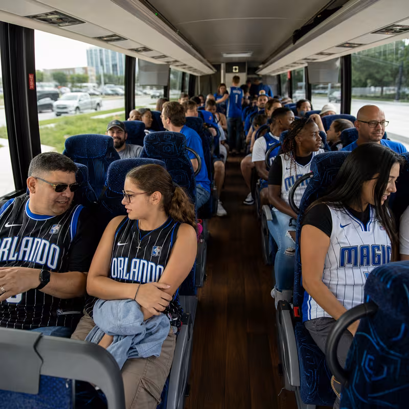 Passenger seating aboard a Orlando party bus rental