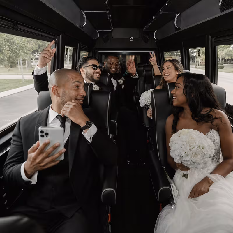 Black Mercedes Sprinter van staged for an Orlando Wedding Transportation group