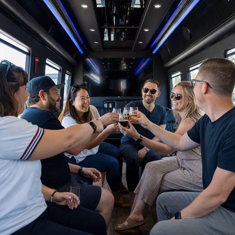 Black Mercedes Sprinter van staged for an Orlando Winery & Brewery Tour Transportation group